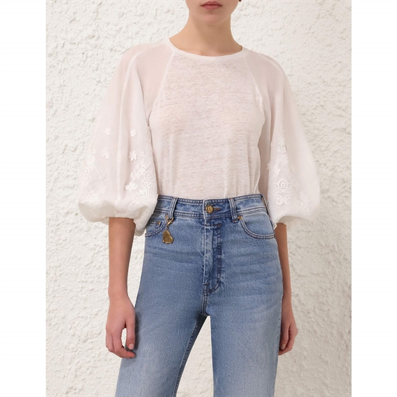 Zimmermann Lace Trim Lantern Sleeve T-shirt, Ivory
